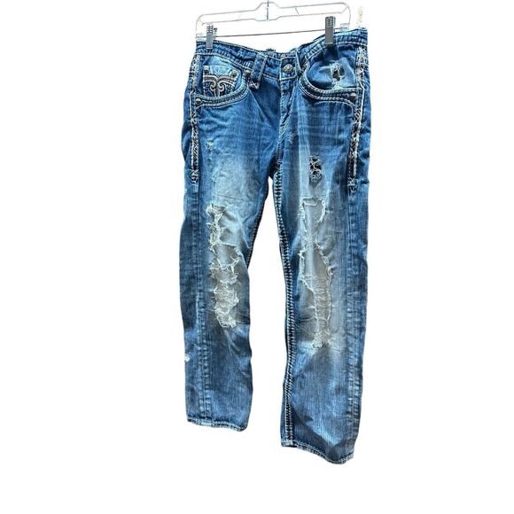 Rock Revival Distressed Rash Straight Men’s Jeans Size 32 - Picture 1 of 8